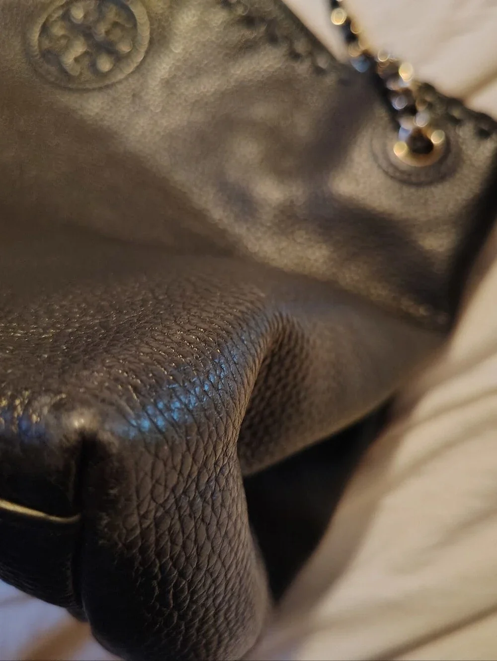 Tory Burch Marion Black Pebbled Leather Tote